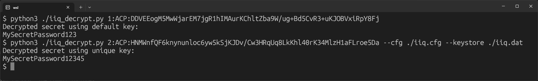 Example tool screenshot using both encryption types